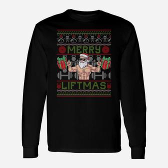 Merry Liftmas Fitness Xmas Santa Ugly Christmas Bodybuilder Sweatshirt Unisex Long Sleeve | Crazezy AU