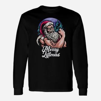 Merry Liftmas Ugly Xmas Gym Bodybuilder Fitness Bench Press Long Sleeve T-Shirt - Monsterry AU