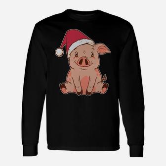 Merry Pigmas Pig With Christmas Santa Hat Funny Pigs Lover Unisex Long Sleeve | Crazezy CA