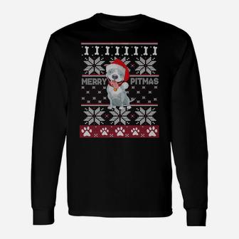 Merry Pitbull Pitmas Pit Bull Ugly Christmas Dog Santa Gift Unisex Long Sleeve | Crazezy