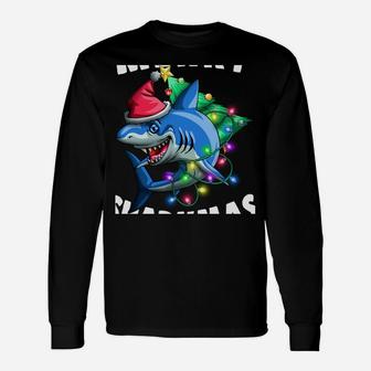Merry Sharkmas Funny Santa Shark Ugly Christmas Xmas Lights Unisex Long Sleeve | Crazezy DE