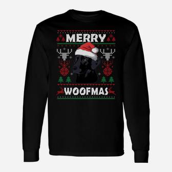 Merry Woofmas Black Lab Christmas Dog Lover Xmas Gift Sweatshirt Unisex Long Sleeve | Crazezy