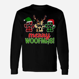 Merry Woofmas Dog Paw Christmas Buffalo Plaid Leopard Print Unisex Long Sleeve | Crazezy
