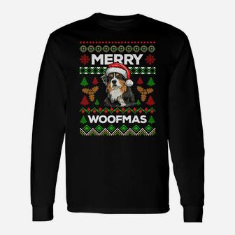 Merry Woofmas Ugly Sweater Christmas Australian Shepherd Sweatshirt Unisex Long Sleeve | Crazezy