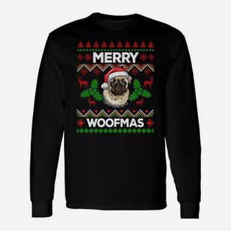 Merry Woofmas Ugly Sweater Christmas Pug Lover Gift Sweatshirt Unisex Long Sleeve | Crazezy