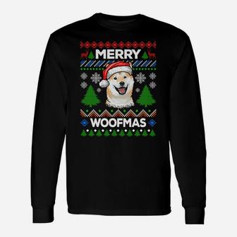 Merry Woofmas Ugly Sweater Christmas Shiba Inu Lover Gift Sweatshirt Unisex Long Sleeve | Crazezy