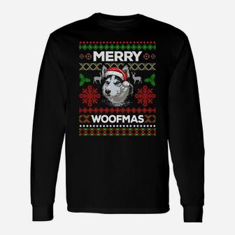 Merry Woofmas Ugly Sweater Christmas Siberian Husky Lover Sweatshirt Unisex Long Sleeve | Crazezy AU