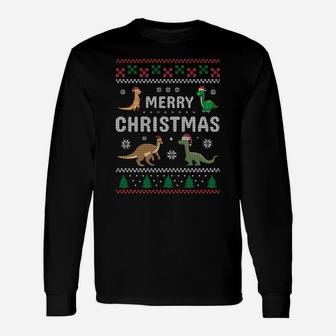 Merry Xmas Holiday Clothing Funny Dinosaur Ugly Christmas Sweatshirt Unisex Long Sleeve | Crazezy AU