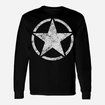Military Hero Star In Circle White Distressed Veteran Gift Unisex Long Sleeve | Crazezy AU