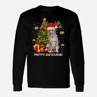 Miniature American Shepherd Christmas Lights Santa Xmas Dog Sweatshirt Unisex Long Sleeve | Crazezy