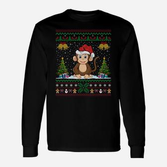 Monkeys Animal Lover Xmas Gift Ugly Monkey Christmas Sweatshirt Unisex Long Sleeve | Crazezy