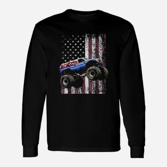 Monster Truck American Flag Racing Unisex Long Sleeve | Crazezy