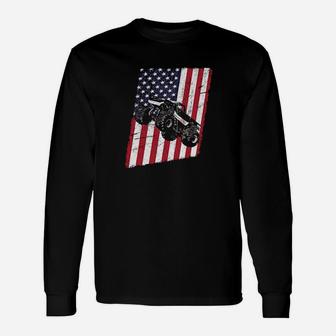 Monster Truck American Flag Racing Usa Distressed Long Sleeve T-Shirt - Monsterry