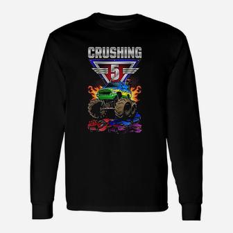 Monster Trucks Crushing 5 5Th Birthday Five Year Old Unisex Long Sleeve | Crazezy