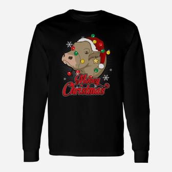 Mooey Christmas Cow Santa Claus Hat Ugly Christmas Sweater Sweatshirt Unisex Long Sleeve | Crazezy