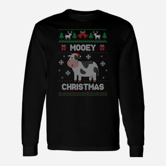 Mooey Christmas Cow Santa Claus Hat Ugly Christmas Sweater Sweatshirt Unisex Long Sleeve | Crazezy UK