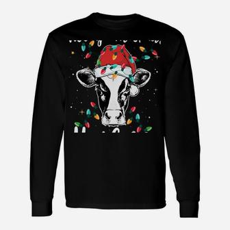 Mooey Christmas Heifers Santa Xmas Lights Cow Lovers Unisex Long Sleeve | Crazezy AU