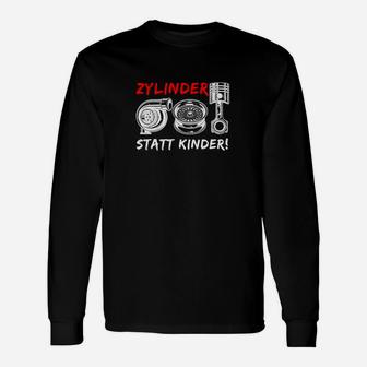 Motorbegeistertes Langarmshirts 'Zylinder statt Kinder', Motorgrafik - Schwarz - Seseable