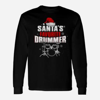 Music Lovers Santa's Favorite Drummer Long Sleeve T-Shirt - Monsterry