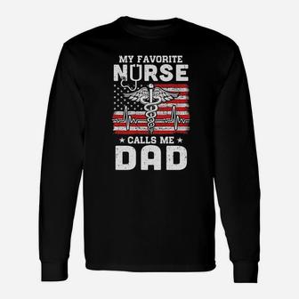 My Favorite Nurse Calls Me Dad Usa Flag Unisex Long Sleeve | Crazezy DE