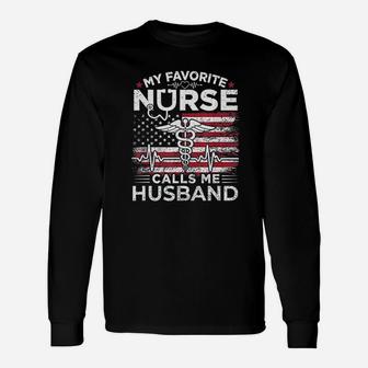 My Favorite Nurse Calls Me Husband Usa Flag Husband Gif Unisex Long Sleeve | Crazezy UK