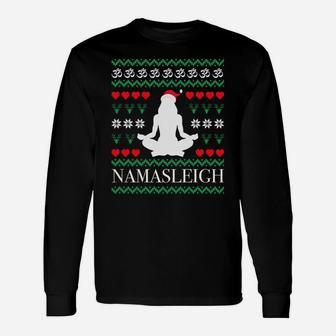 Namasleigh Yoga Xmas Yogi Namaste Om Gift Ugly Christmas Sweatshirt Unisex Long Sleeve | Crazezy
