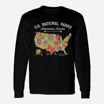 National Parks Map Camping Unisex Long Sleeve | Crazezy