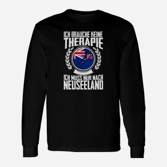 Neuseeland Therapie Schwarzes Langarmshirts, Slogan & Flaggenmotiv - Seseable