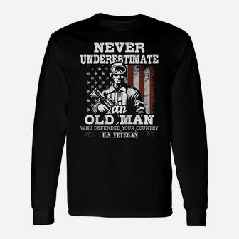 Never Underestimate An Old Man - Patriotic Us Veteran Flag Raglan Baseball Tee Unisex Long Sleeve | Crazezy