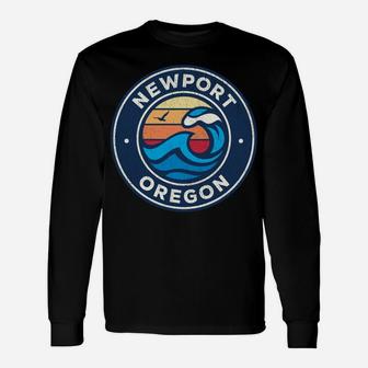 Newport Oregon Or Vintage Nautical Waves Design Unisex Long Sleeve | Crazezy
