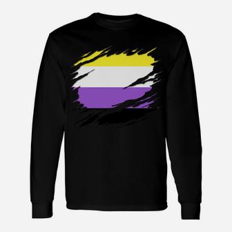 Non-Binary Pride Flag Ripped Unisex Long Sleeve | Crazezy