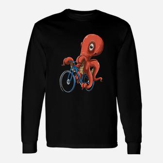 Octopus On Bicycle Octopus Riding Bicycle Unisex Long Sleeve | Crazezy