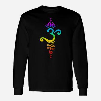 Om Mantra, Yoga, Symbol, Lotus Flower, Rainbow, Chakra Unisex Long Sleeve | Crazezy