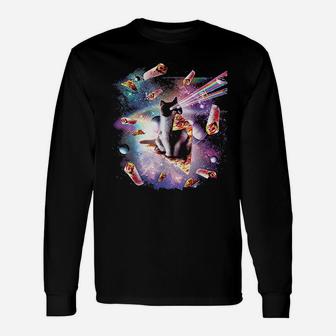 Outer Space Pizza Cat Rainbow Laser Unisex Long Sleeve | Crazezy