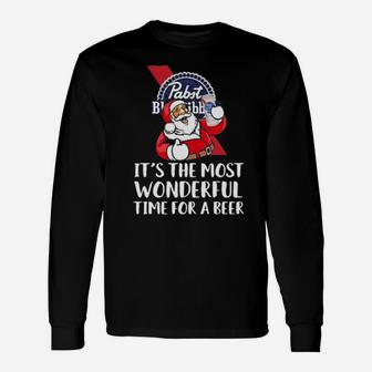 Pabst-Blue-Ribbon-Its-The-Most-Wonderful-Time-For-A-Beer Long Sleeve T-Shirt - Monsterry UK