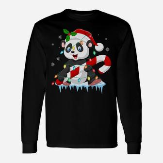 Panda In Santa Hat Xmas Tree Lights Ugly Christmas Pajamas Sweatshirt Unisex Long Sleeve | Crazezy AU