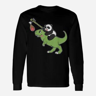 Panda Riding A T-Rex Funny Dinosaur Panda Shirt Unisex Long Sleeve | Crazezy UK