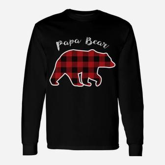 Papa Bear | Men Red Plaid Christmas Pajama Family Dad Gift Unisex Long Sleeve | Crazezy