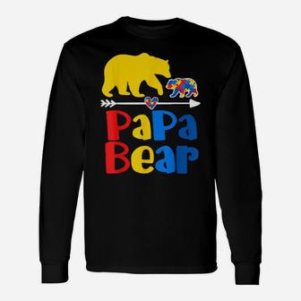 Papa Bear Puzzle Piece Autism Awareness Autism Mom Dad Long Sleeve T-Shirt - Monsterry