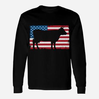 Patriotic Barbecue Cow Graphic American Flag Meat Smoking Unisex Long Sleeve | Crazezy DE