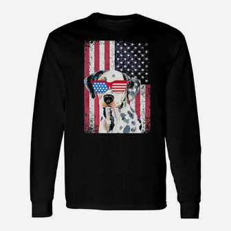 Patriotic Dalmatian 4Th Of July Sunglasses Usa American Flag Long Sleeve T-Shirt - Monsterry