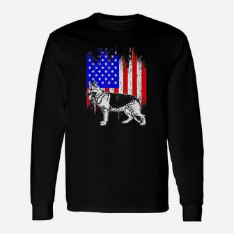 Patriotic German Shepherd American Flag Dog Lover Gift Unisex Long Sleeve | Crazezy UK