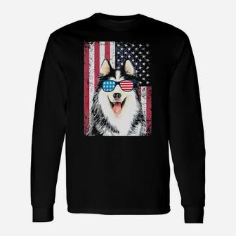 Patriotic Siberian Husky Dog 4Th Of July Usa American Flag Long Sleeve T-Shirt - Monsterry