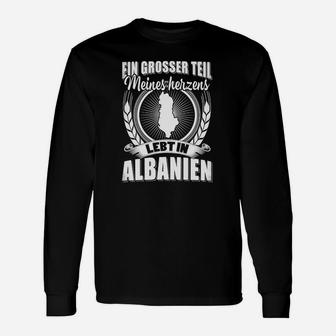 Patriotisches Schwarzes Langarmshirts - Mein Herz Lebt in Albanien - Seseable