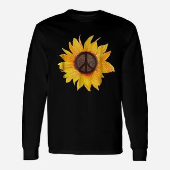 Peace Sunflower Flower Hippy Boho Style Gift T-Shirt Unisex Long Sleeve | Crazezy
