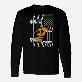 Perfect Irish Man Skateboarding Green Leaf Clover Flag Long Sleeve T-Shirt - Monsterry