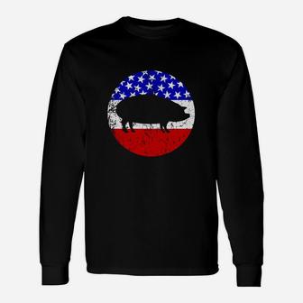 Pig Roast Retro Style Bbq Cookout American Flag Shirt Long Sleeve T-Shirt - Thegiftio