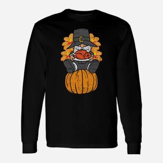 Pilgrim Gnome Pumpkin Turkey Thanksgiving Fall Autumn Gift Unisex Long Sleeve | Crazezy UK