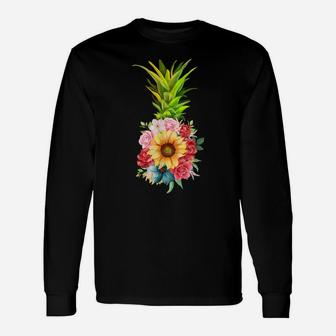 Pineapple Hawaii Flower Sunflower Fruit Tropical Summer Mens Unisex Long Sleeve | Crazezy