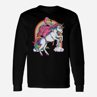 Pink Flamingo Unicorn T Shirt Bird Lovers Squad Rainbow Gift Unisex Long Sleeve | Crazezy